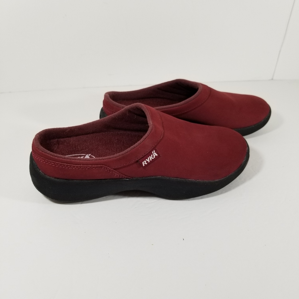 Ryka Shoes Women's 6M Slip On Leather Nubuck Clog Mule Comfort Maroon Purple